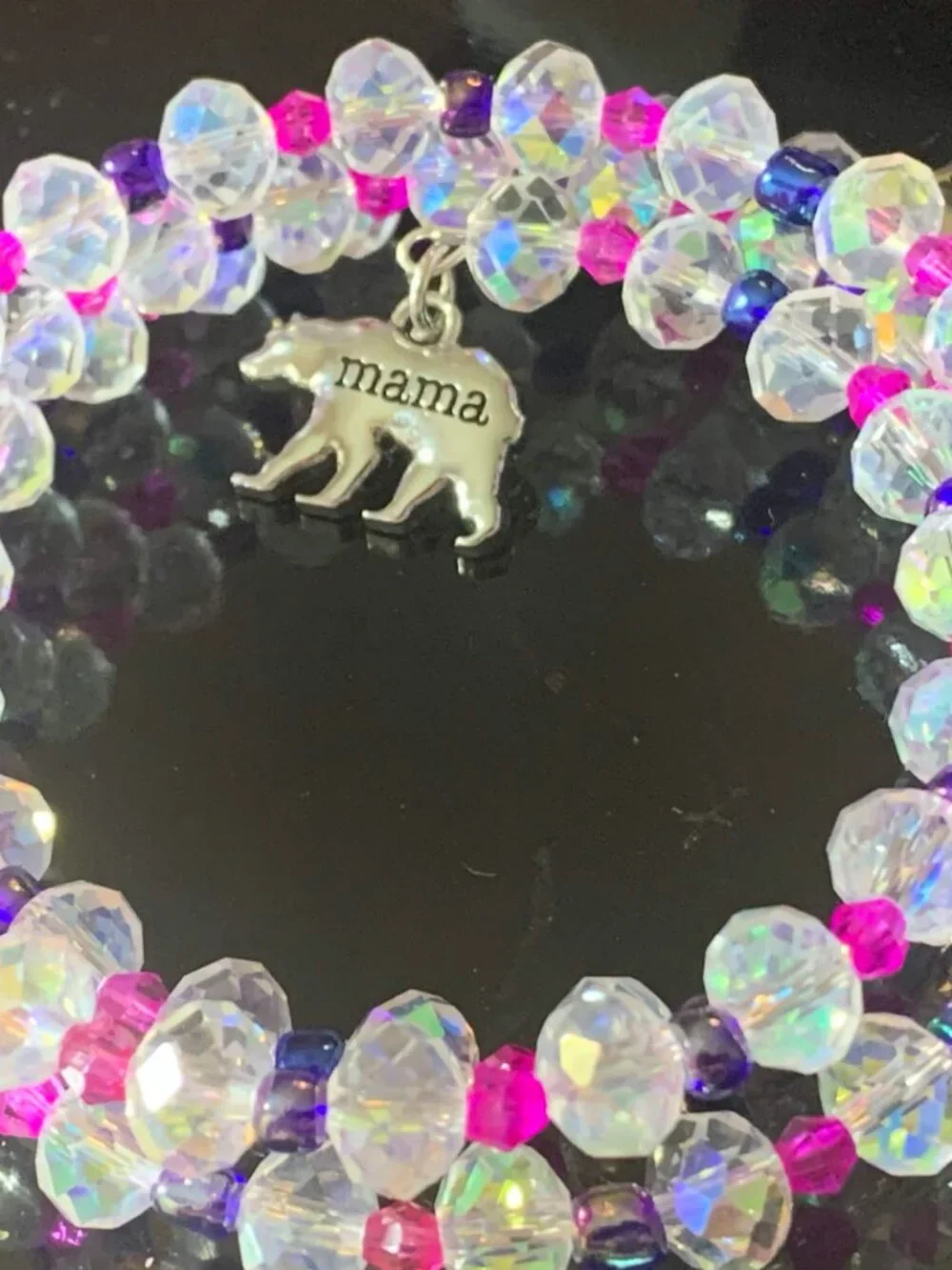 'Mama Bear' hand crafted glass coil bracelet and earrings set